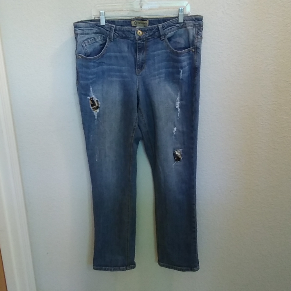Distressed Denim jeans with Sequin patches